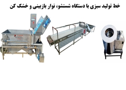 خط تولید سبزی با دستگاه شستشو، نوار بازبینی و خشک کن