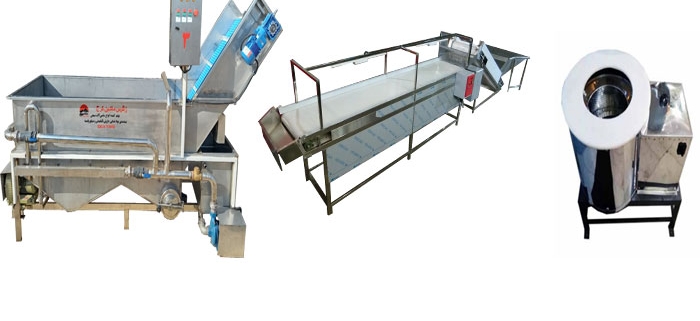 خط تولید سبزی با دستگاه شستشو، نوار بازبینی و خشک کن